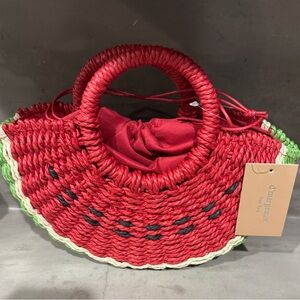 Red and Green Watermelon Straw Bag- fully lined, drawstring closure!Fun fashion🍉